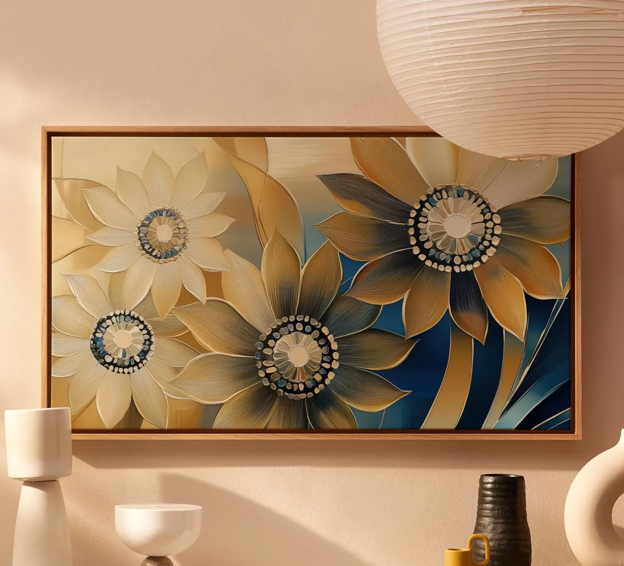 Bloemen abstract canvas met Baklijst van Imagine