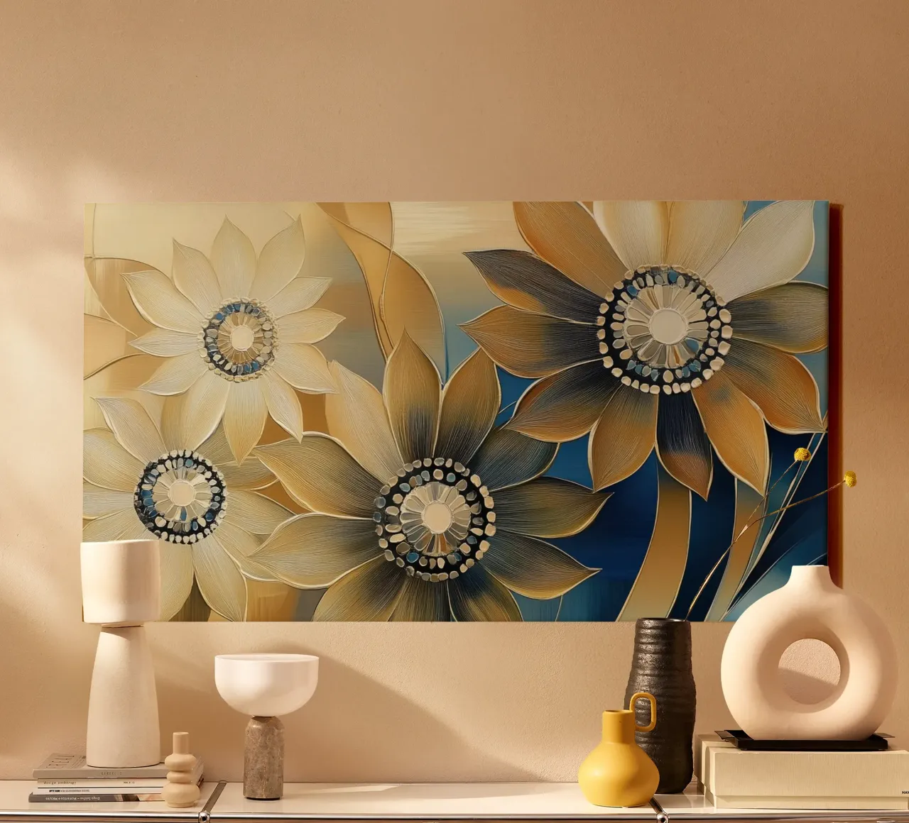 Bloemen abstract canvas met Baklijst van Imagine