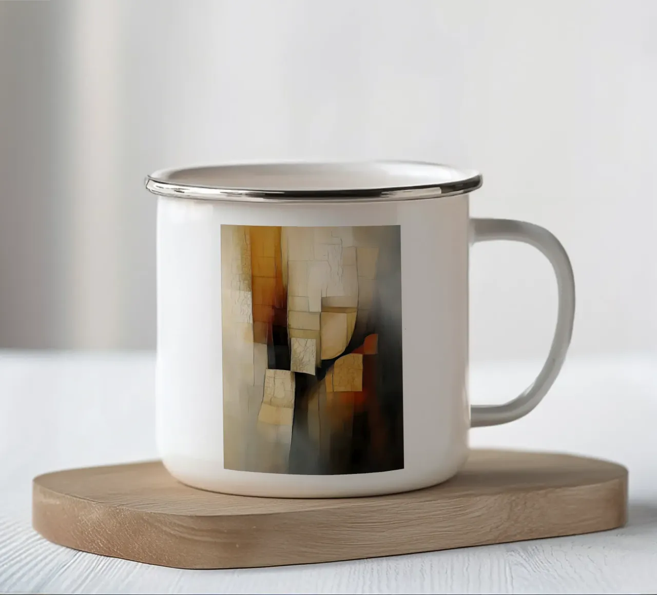 Moderne kunst in bruine tinten emaille mok van Imagine