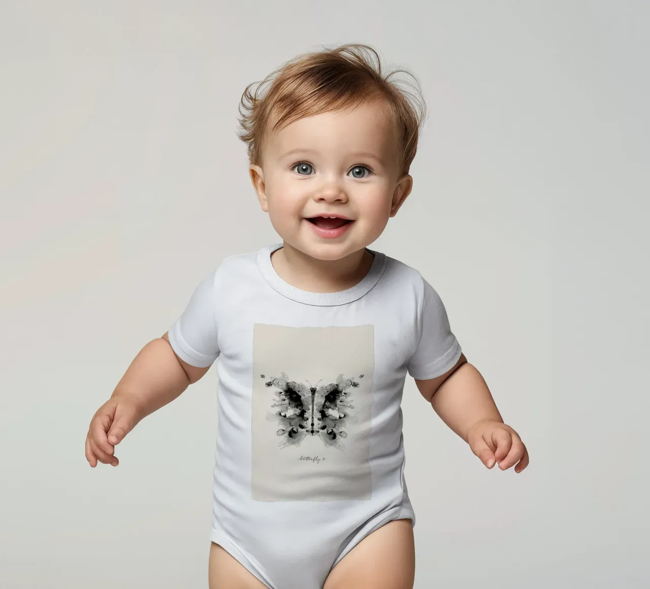 Ink Butterfly Greyscale body neonato maniche corte da Flora & Fauna