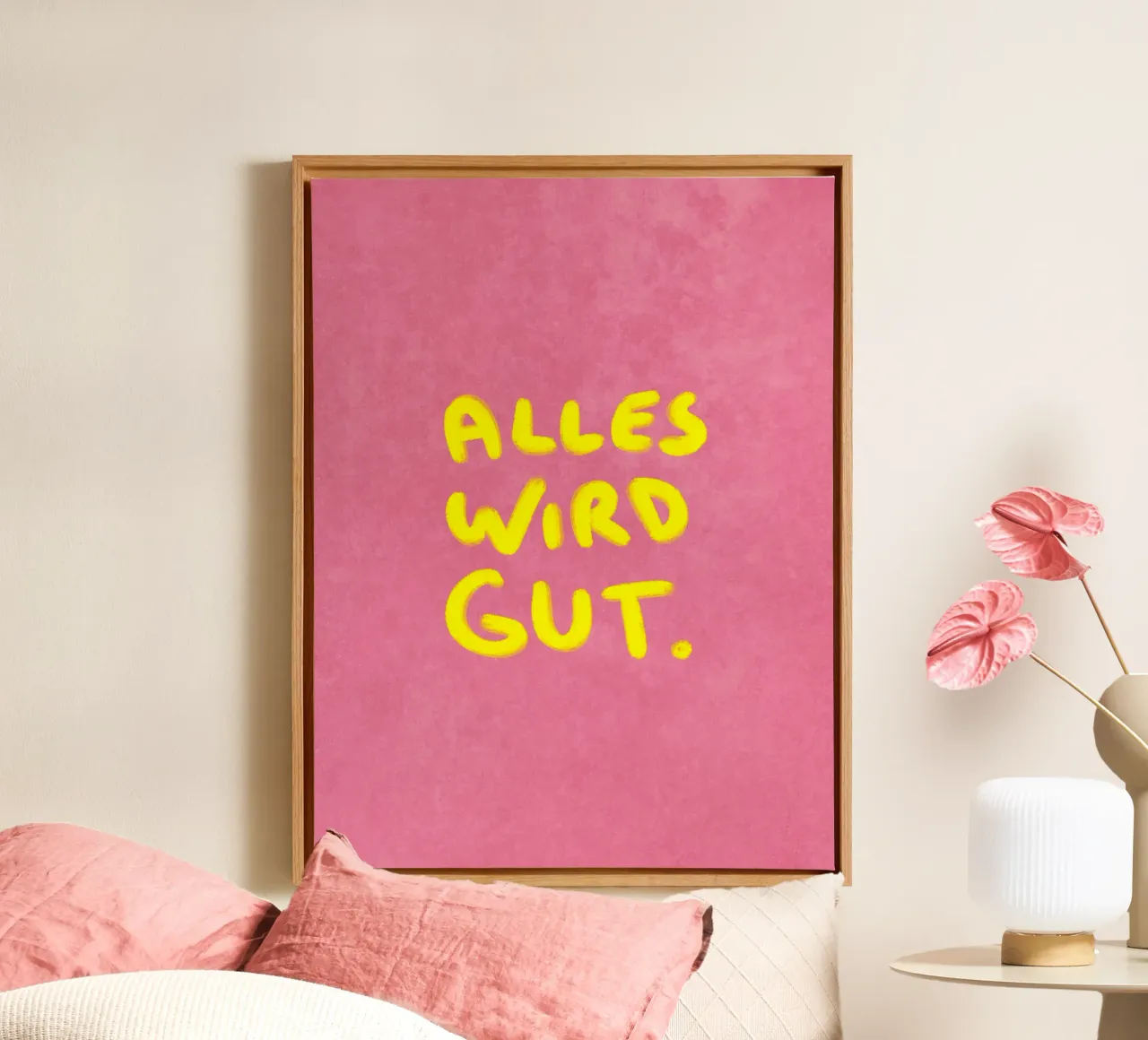 Alles wird Gut - handgemalter Spruch canvas met Baklijst van Illustration Raissa Oltmanns