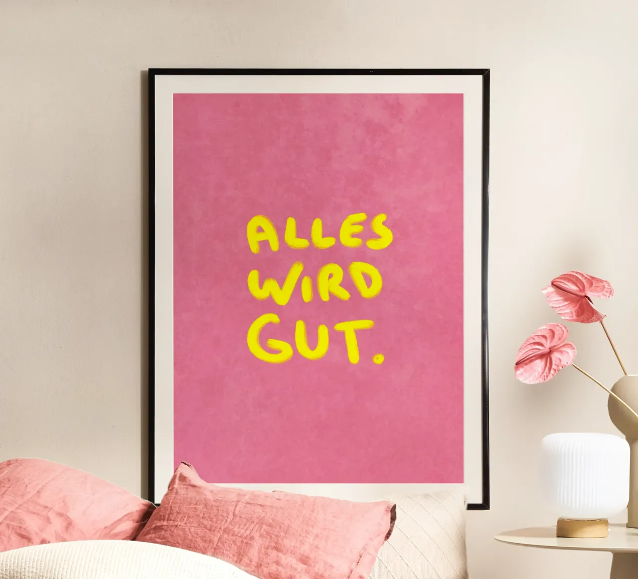 Alles wird Gut - handgemalter Spruch carta hahnemühle da Illustration Raissa Oltmanns
