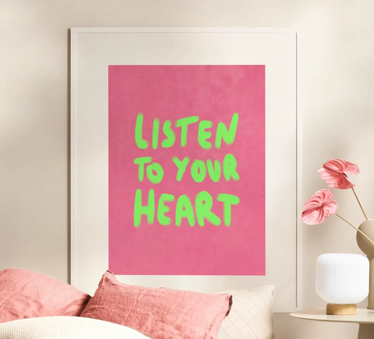 Listen to your Heart poster con telaio in alluminio da Illustration Raissa Oltmanns
