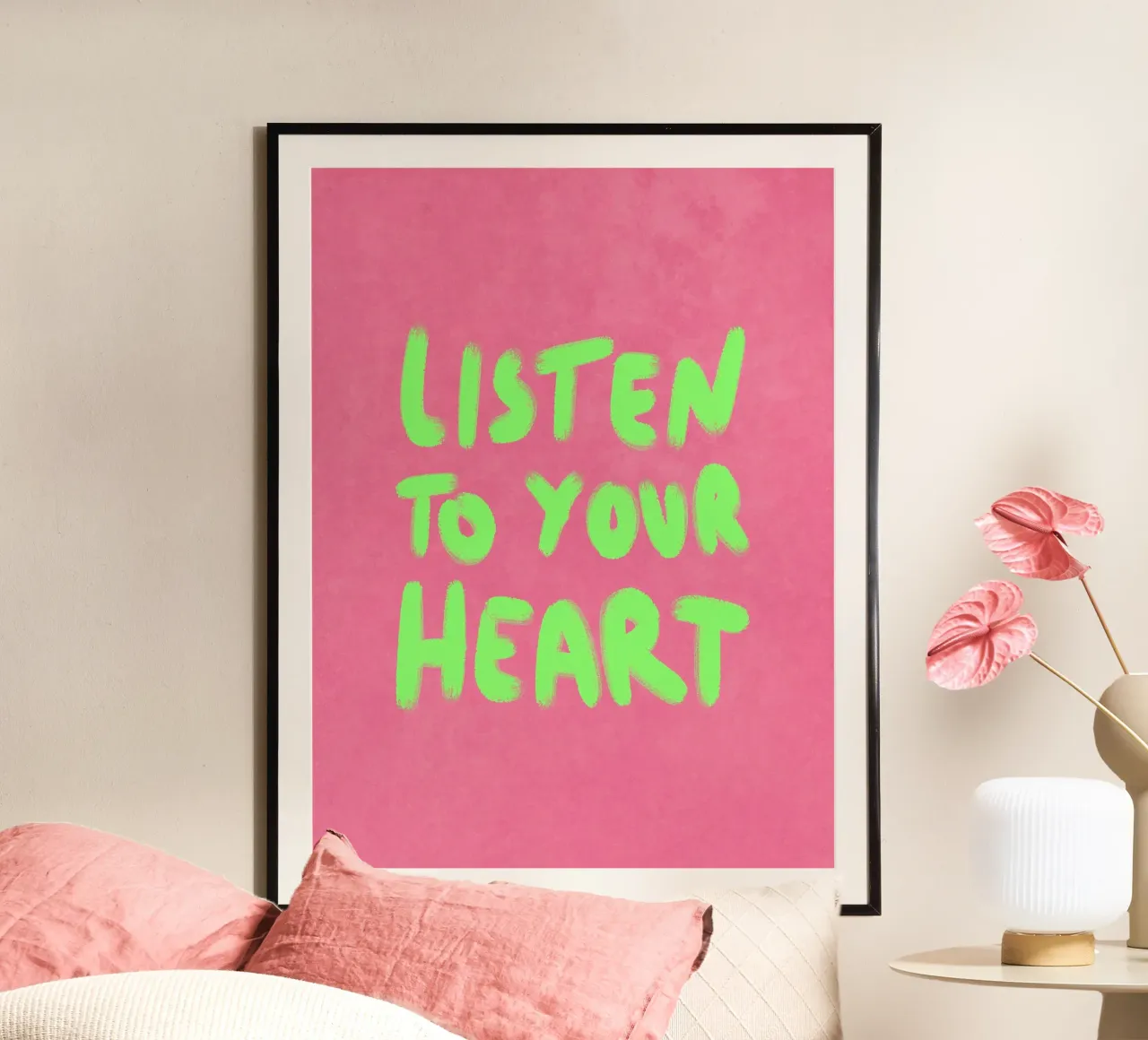 Listen to your Heart poster con telaio in alluminio da Illustration Raissa Oltmanns