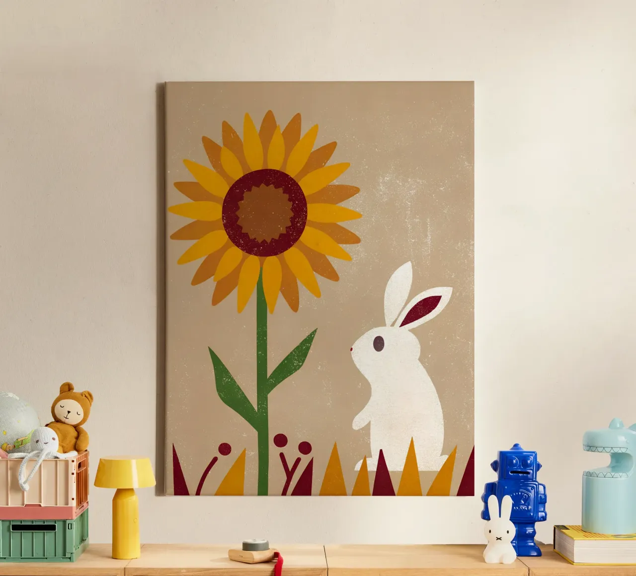 Sunflower and Rabbit Retro Pop canvas by THE LATEST SHOP