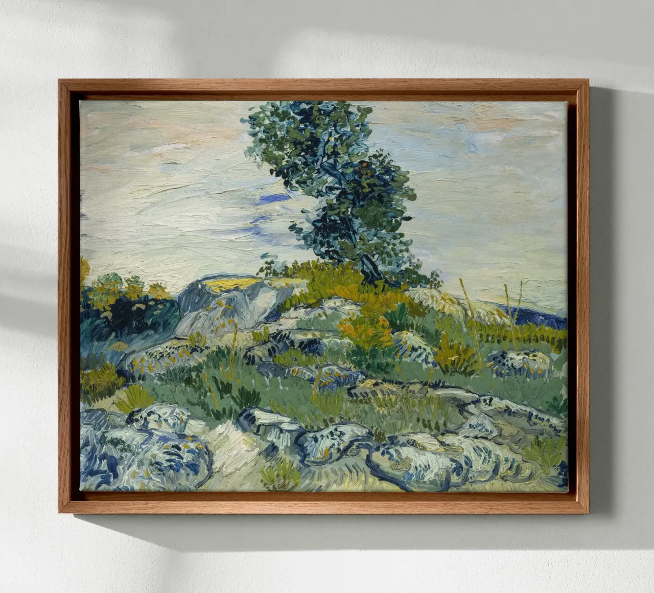 van Gogh, Roccia con quercia Dipinto a olio tela con Cornice a cassetta da Carinaprint