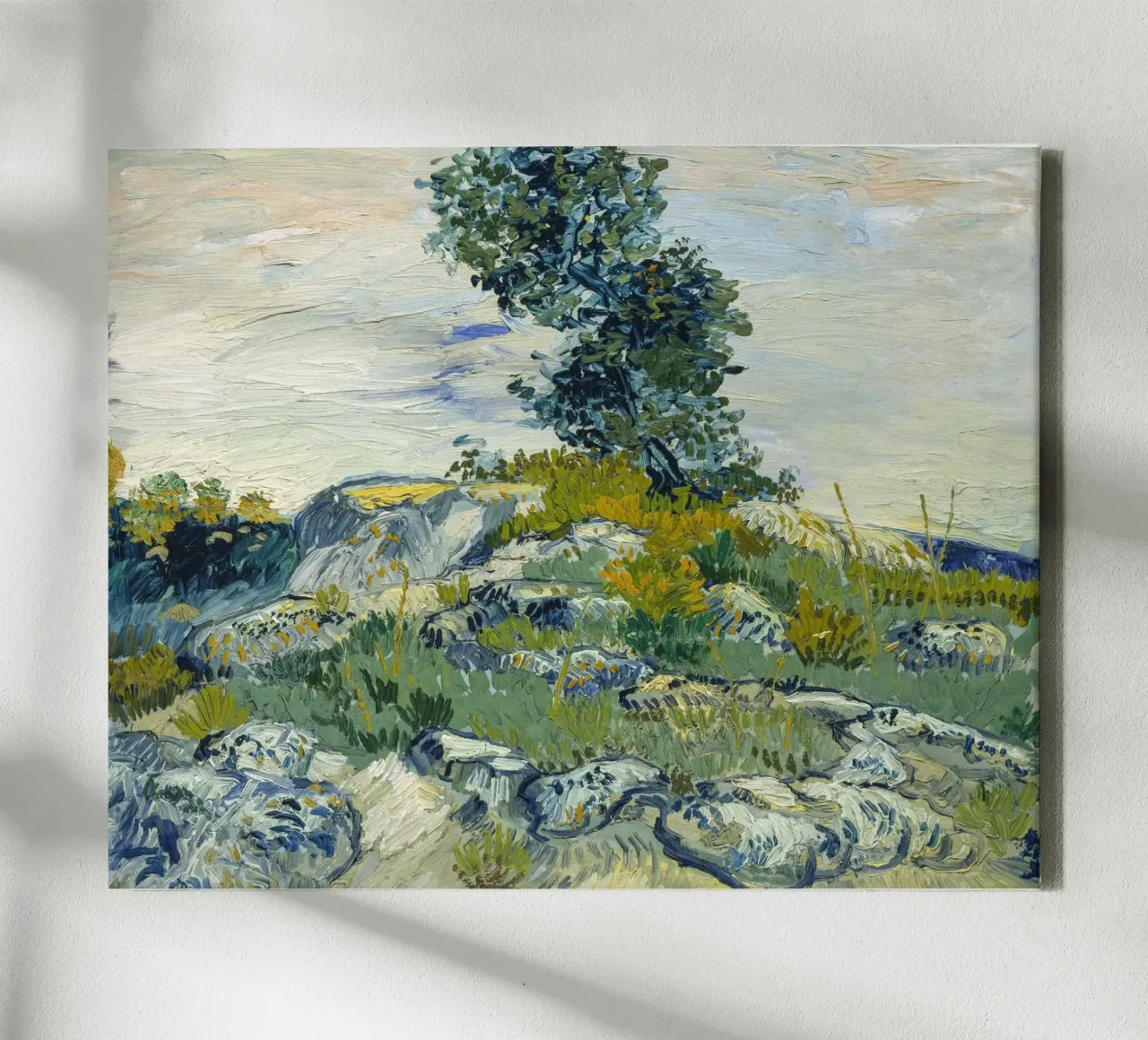 van Gogh, Roccia con quercia Dipinto a olio tela con Cornice a cassetta da Carinaprint