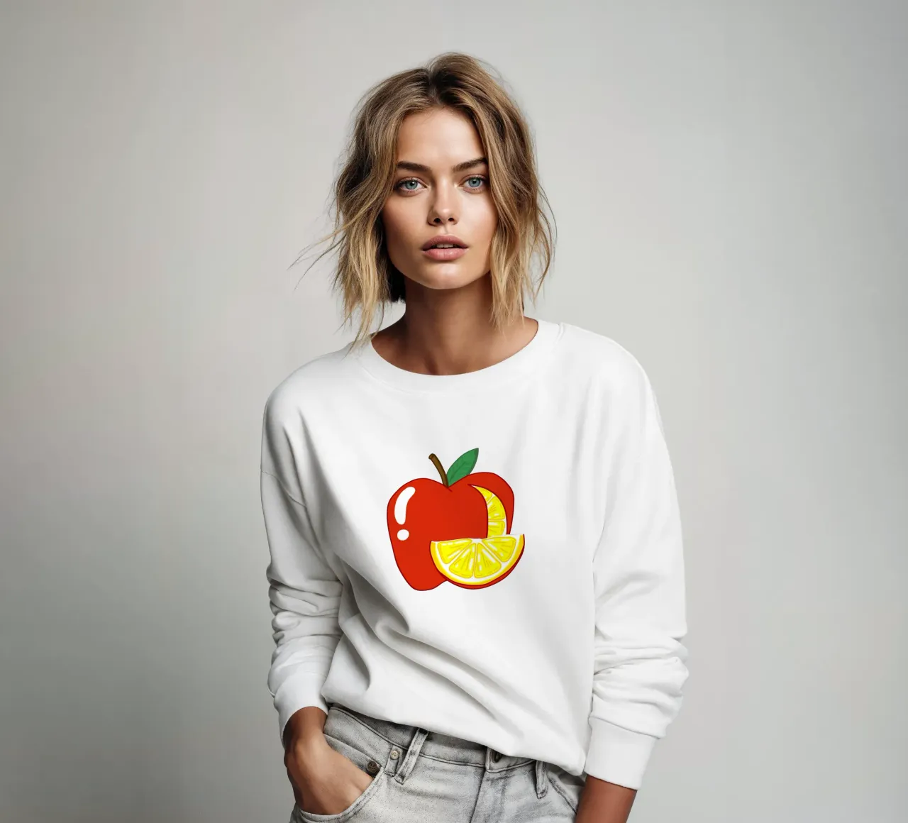 Unvorhersehbarkeit Surreal Zitrone Apfel Obst Illustration Sweatshirt von sillyindustries