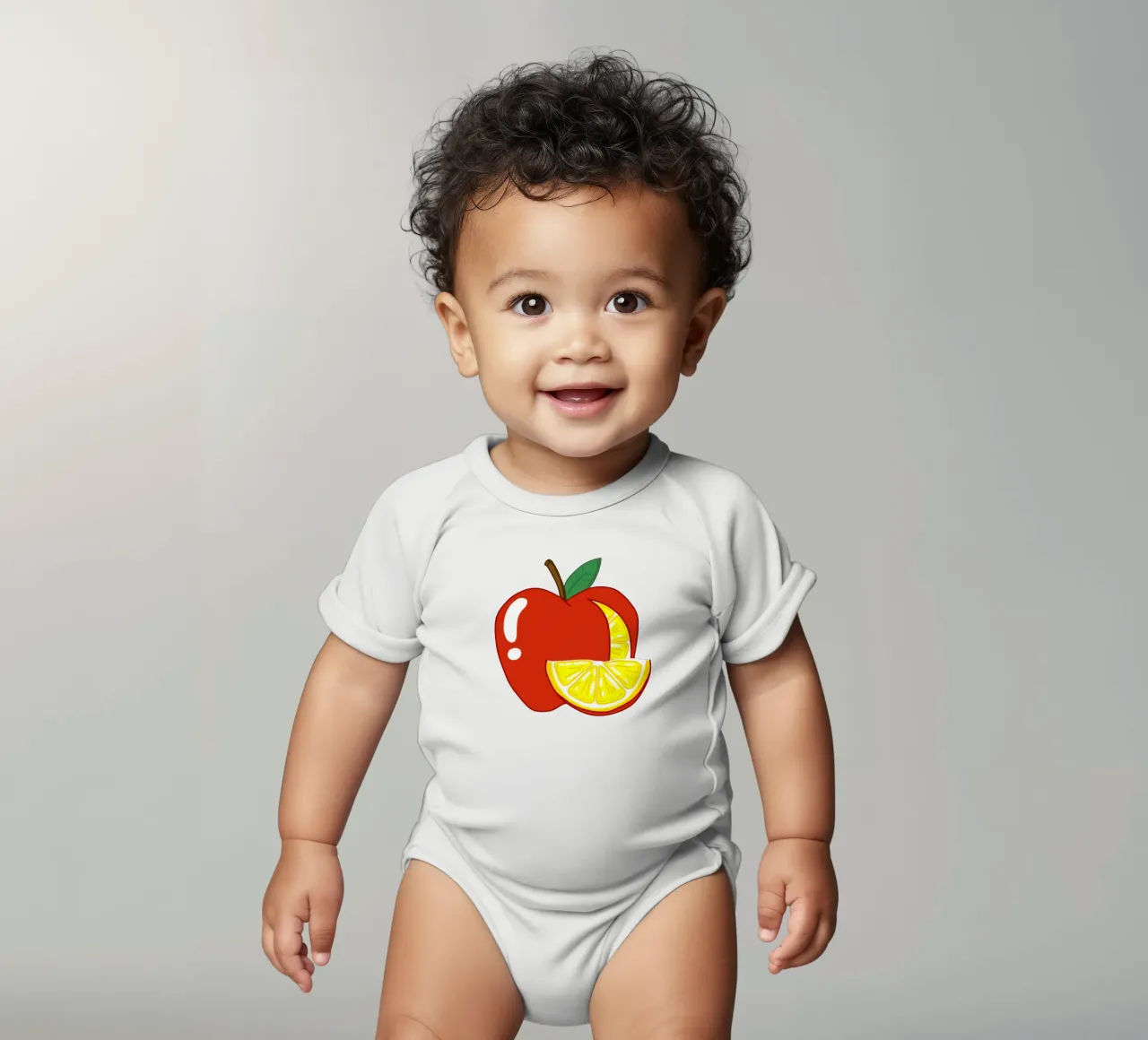 Unvorhersehbarkeit Surreal Zitrone Apfel Obst Illustration Kurzarm Babybody von sillyindustries