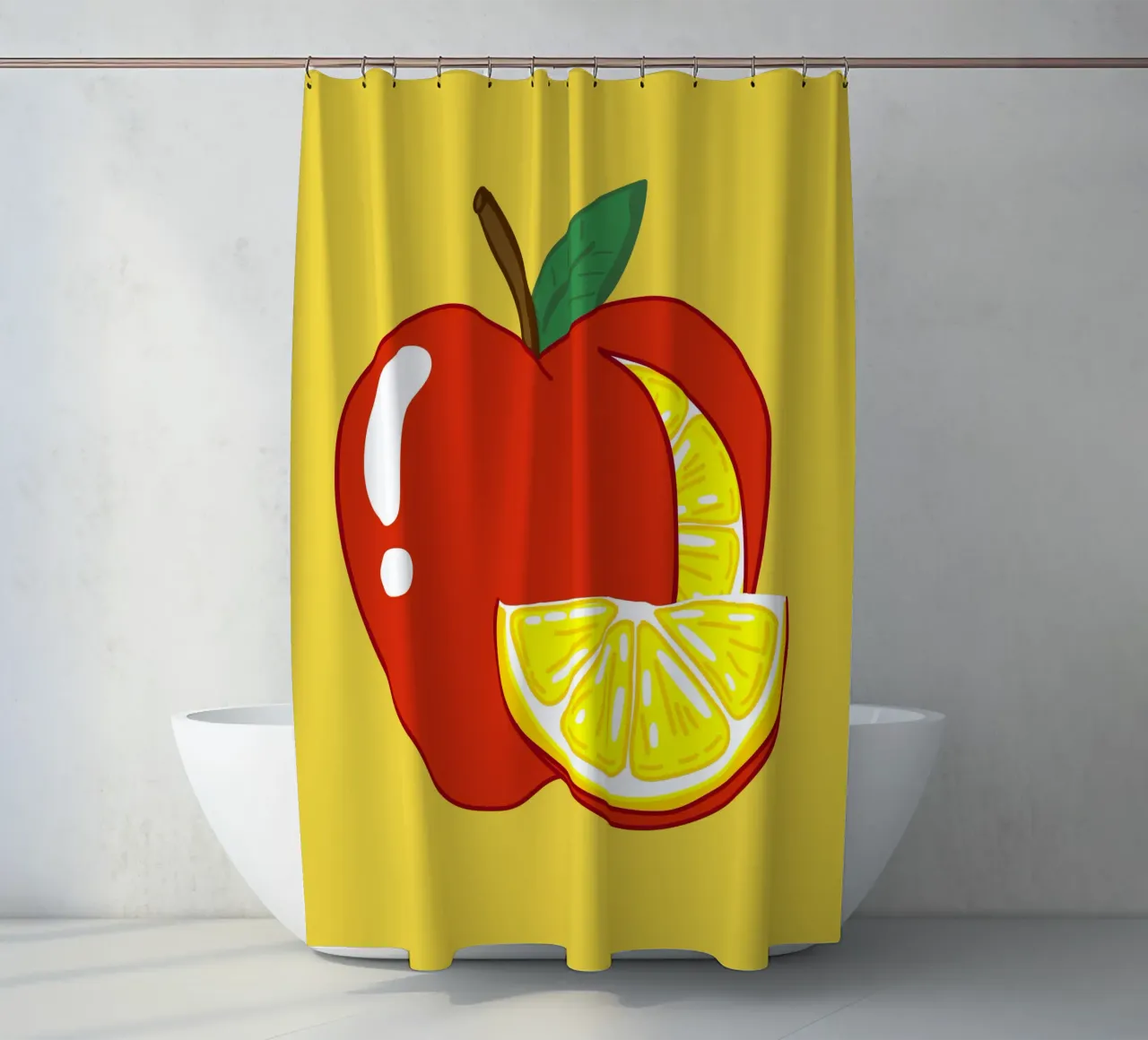 Unvorhersehbarkeit Surreal Zitrone Apfel Obst Illustration Duschvorhang von sillyindustries