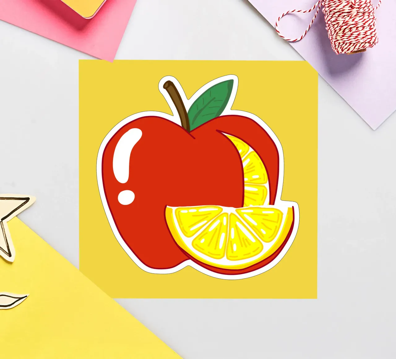Unvorhersehbarkeit Surreal Zitrone Apfel Obst Illustration Sticker von sillyindustries