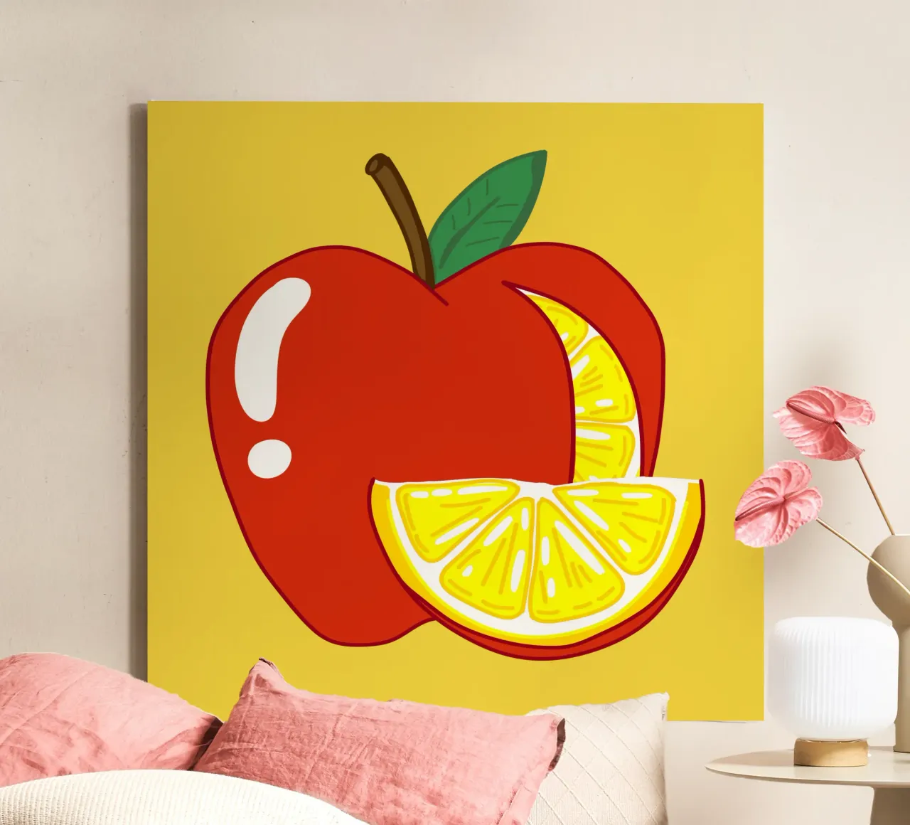 Unvorhersehbarkeit Surreal Zitrone Apfel Obst Illustration Leinwand von sillyindustries