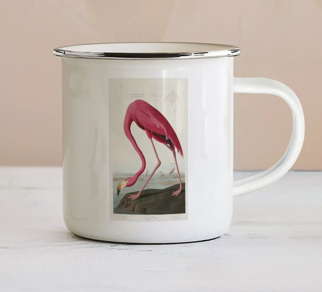 Audubon Roze Flamingo - Ornithologische print emaille mok van NorwesClub