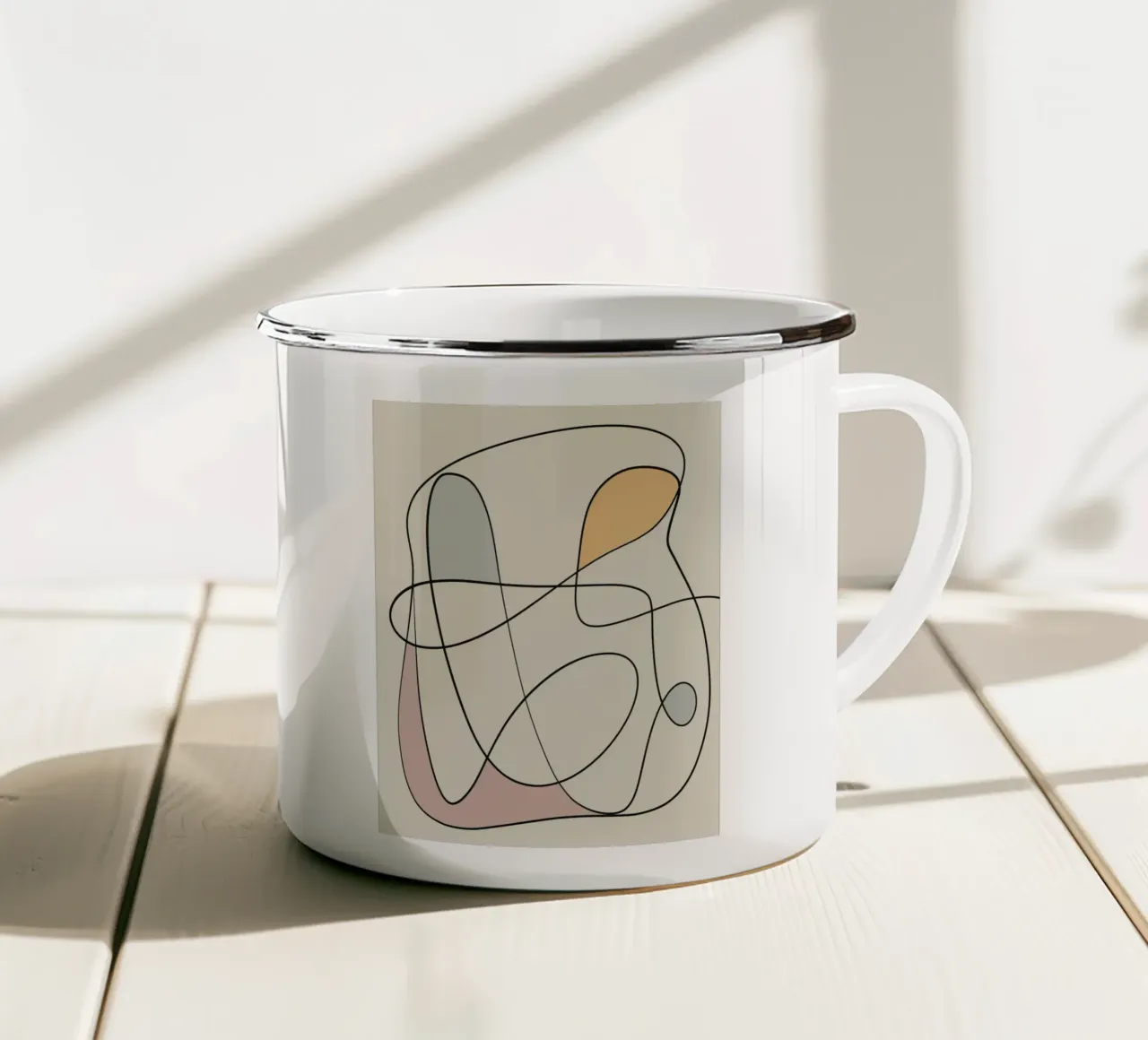 Dessin au trait minimaliste et gracieux abstrait 16 mug en émail de Little Dean