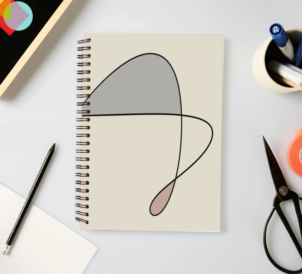 Minimal graceful line art abstract 12 spiral notebook by Little Dean