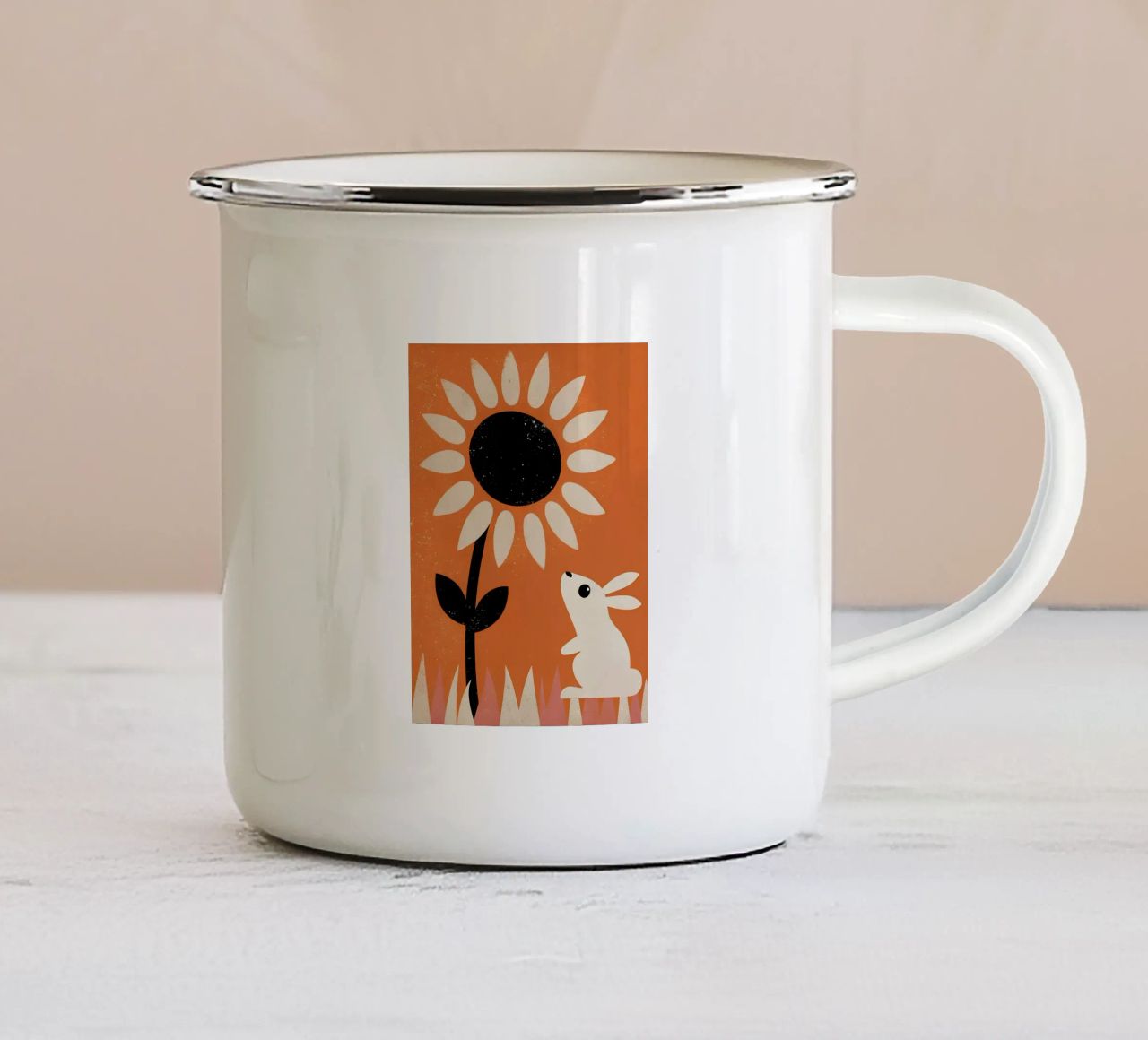 Girasole e coniglio Retro Pop tazza in smalto da THE LATEST SHOP