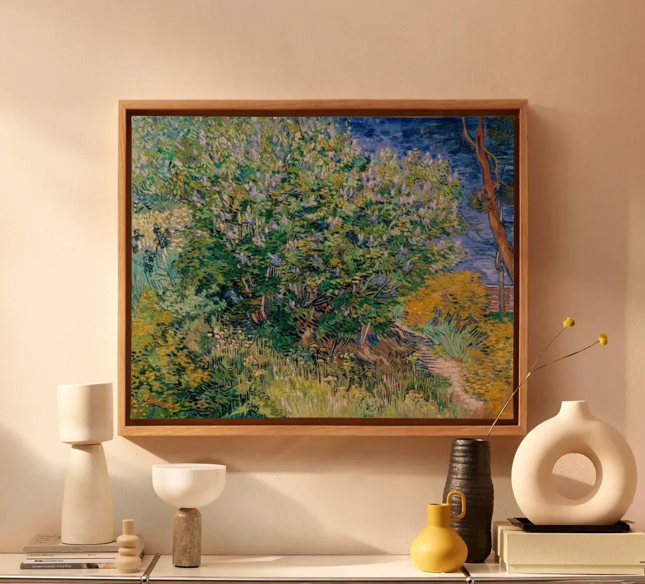 Vincent van Gogh, Seringenstruik, Bloemenweide canvas met Baklijst van Carinaprint