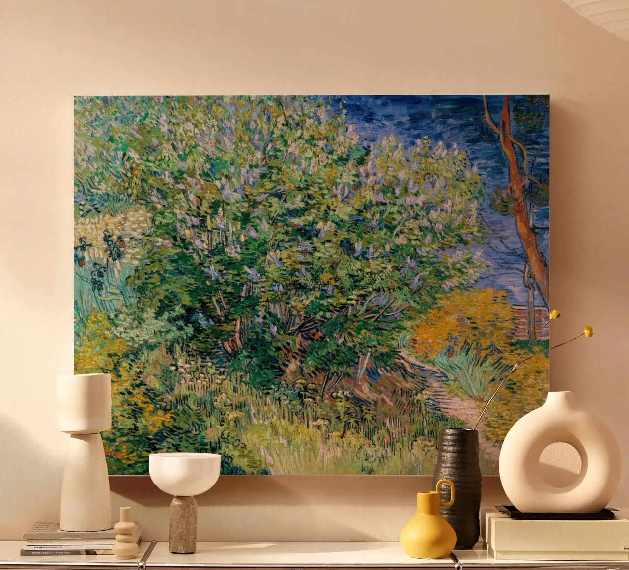 Vincent van Gogh, Seringenstruik, Bloemenweide canvas met Baklijst van Carinaprint