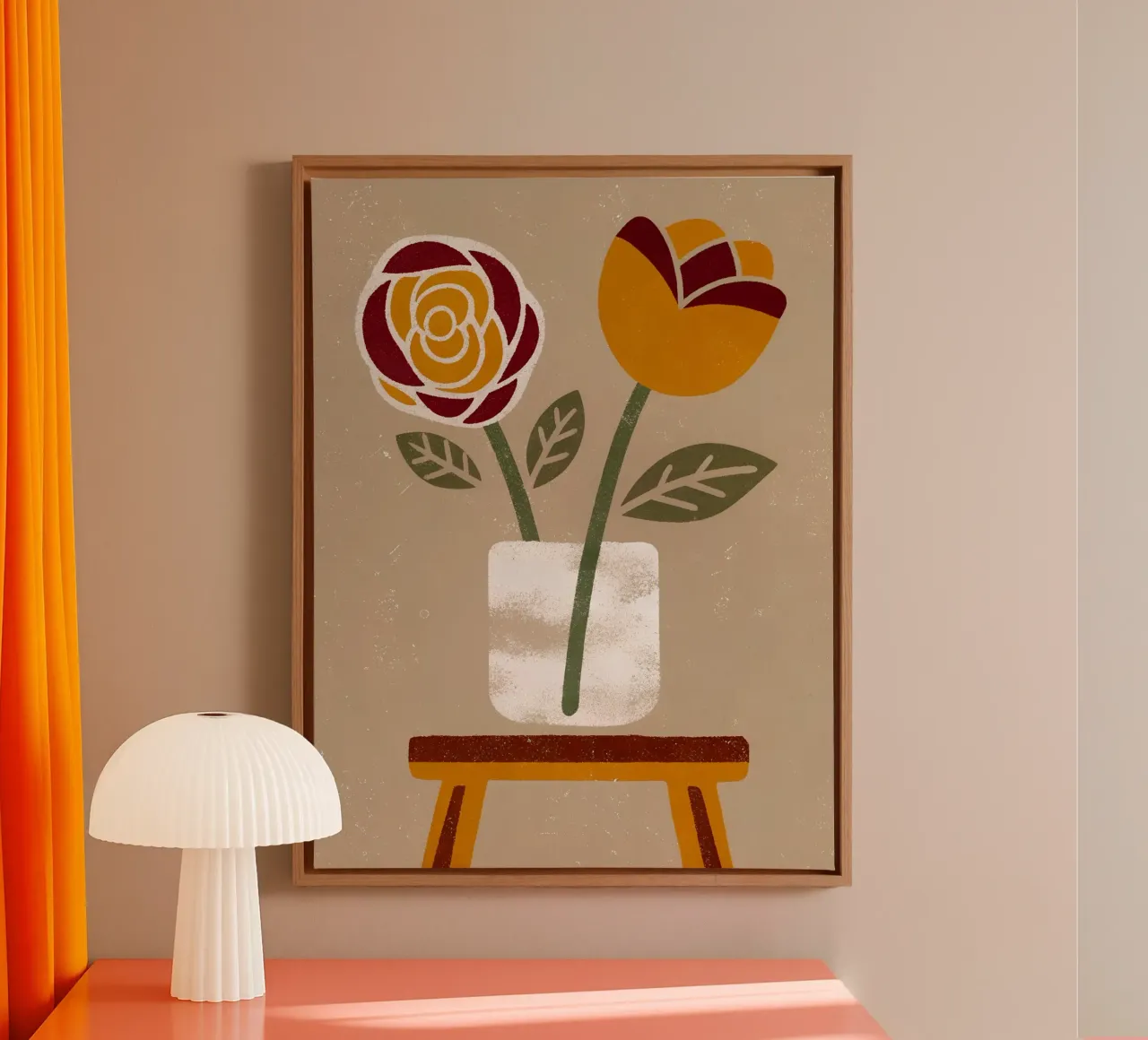 Retro Pop Rozenbloem canvas met Baklijst van THE LATEST SHOP
