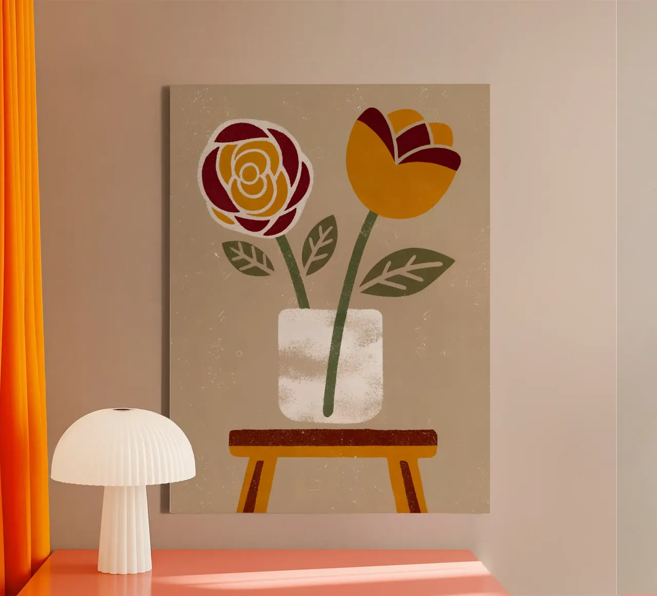 Retro Pop Rozenbloem canvas met Baklijst van THE LATEST SHOP