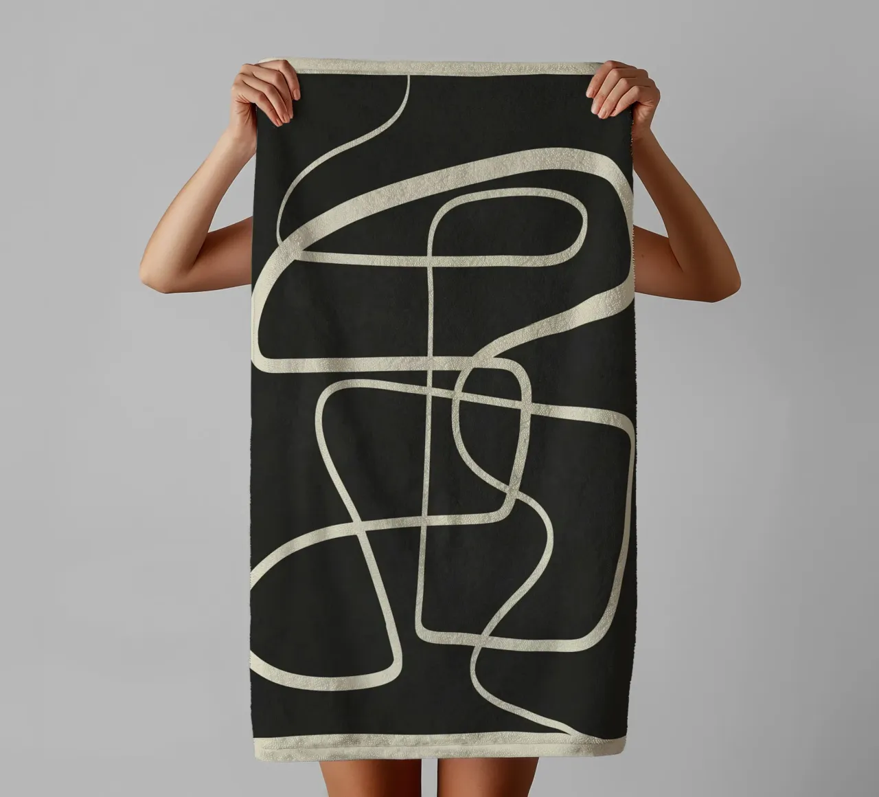 Modern Abstract Lines – Noir Handtuch von cityart