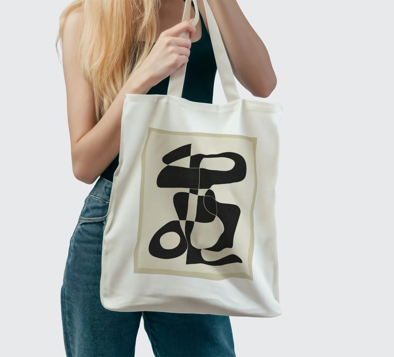 Minimal Abstract Noir borsa in juta da cityart