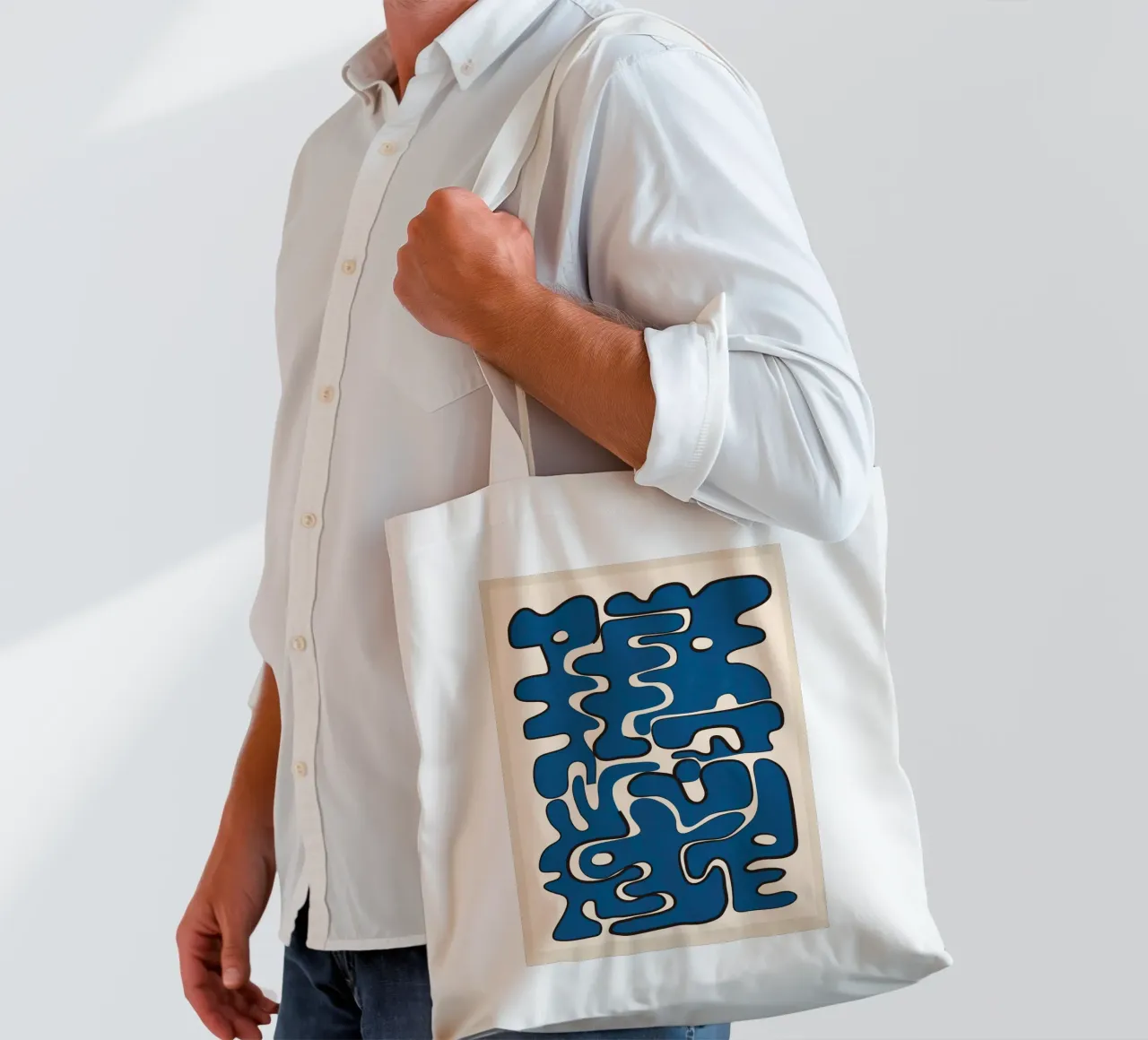 Minimal Abstract Maze – Cobalt borsa in juta da cityart
