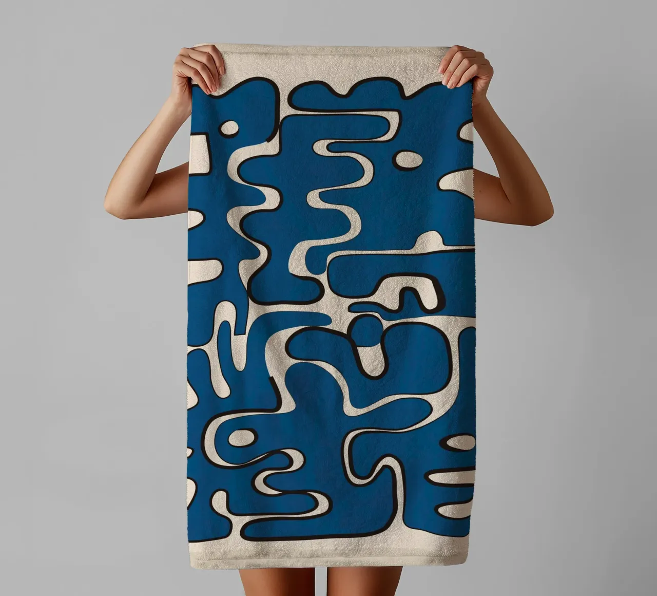Minimal Abstract Maze – Cobalt badhanddoek van cityart