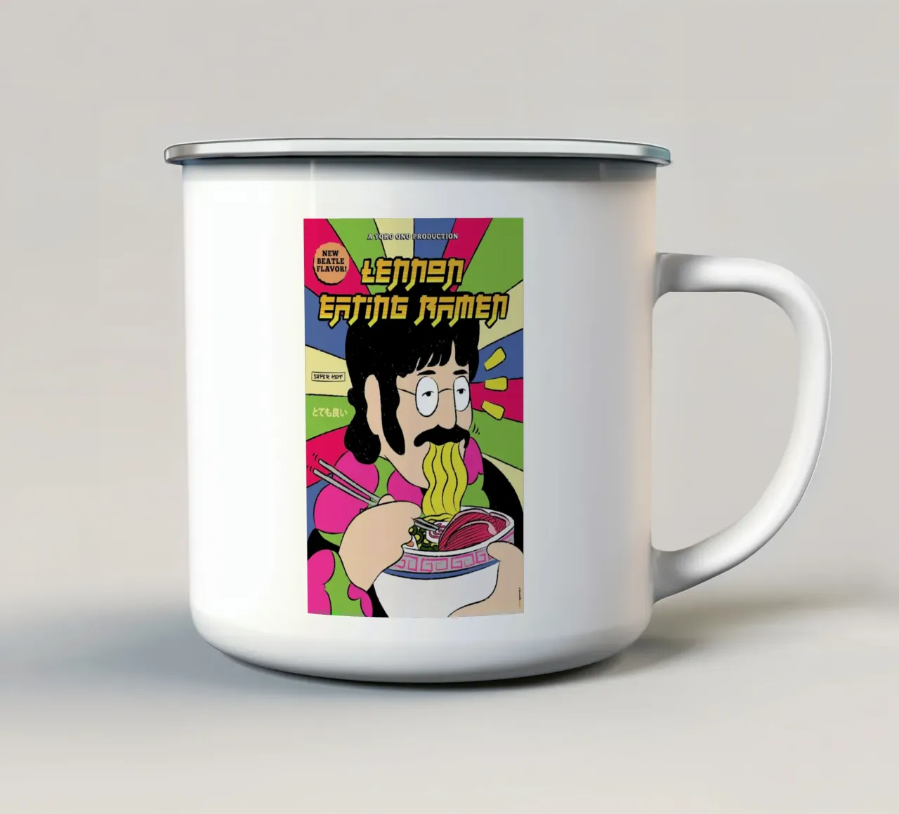 Lennon Eating Ramen tazza in smalto da Rafa Gomes