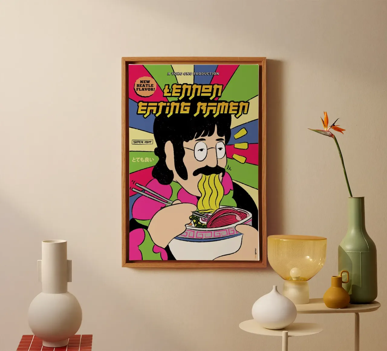 Lennon Eating Ramen tela con Cornice a cassetta da Rafa Gomes