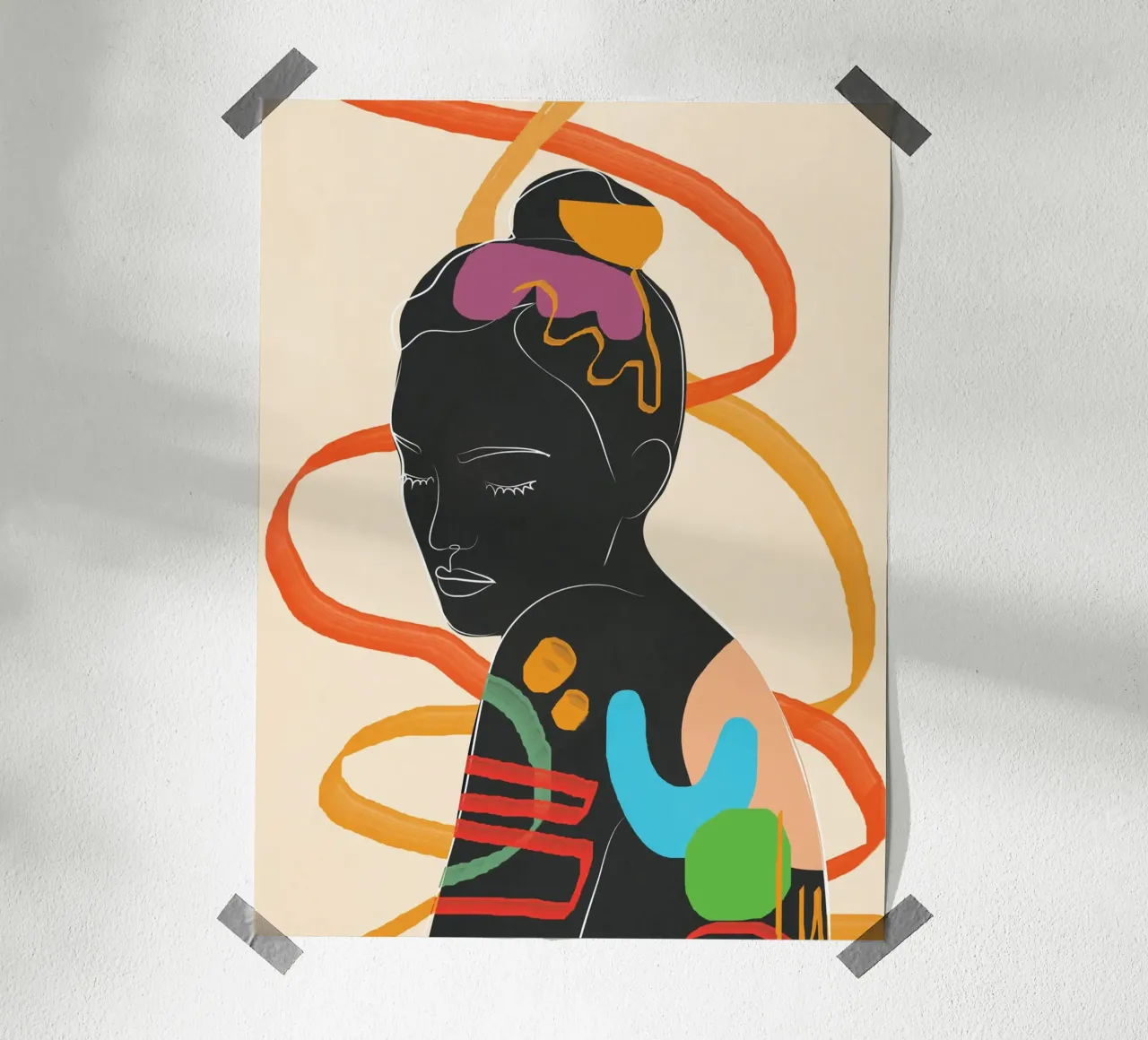 Modern Abstract Woman 2 poster con telaio in legno da cityart