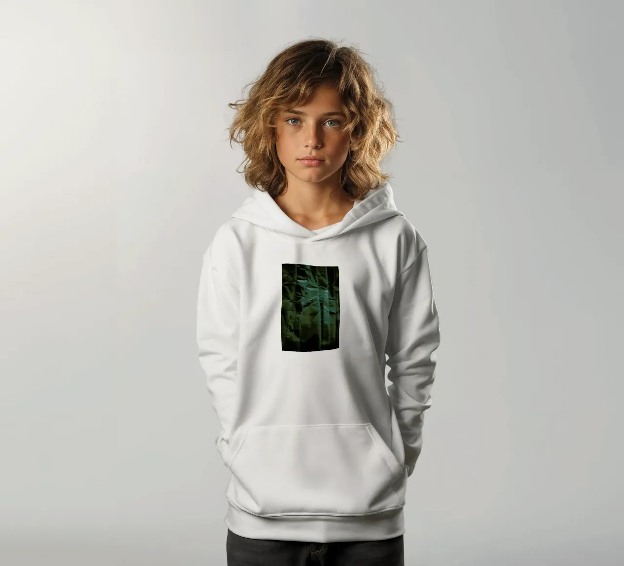 Emerald Green Abstract Paper Forest felpa bambino con cappuccio da Studio Nahili
