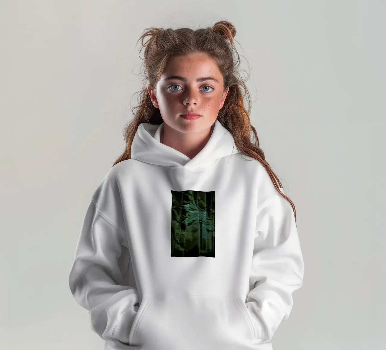 Emerald Green Abstract Paper Forest felpa bambino con cappuccio da Studio Nahili