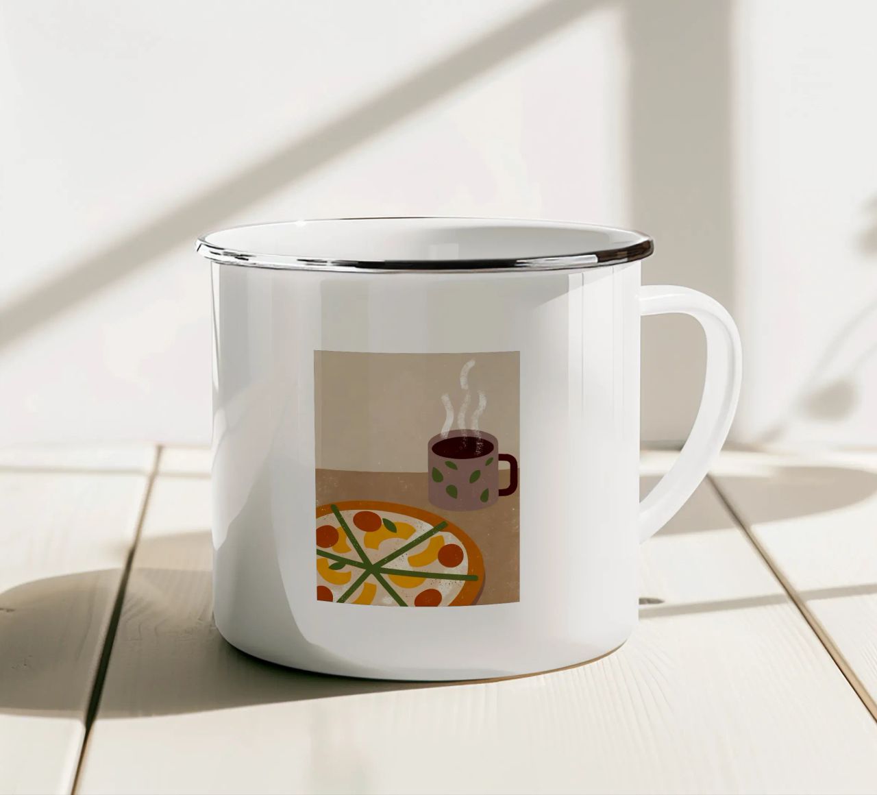 Pizza And Coffee Retro Pop tazza in smalto da THE LATEST SHOP