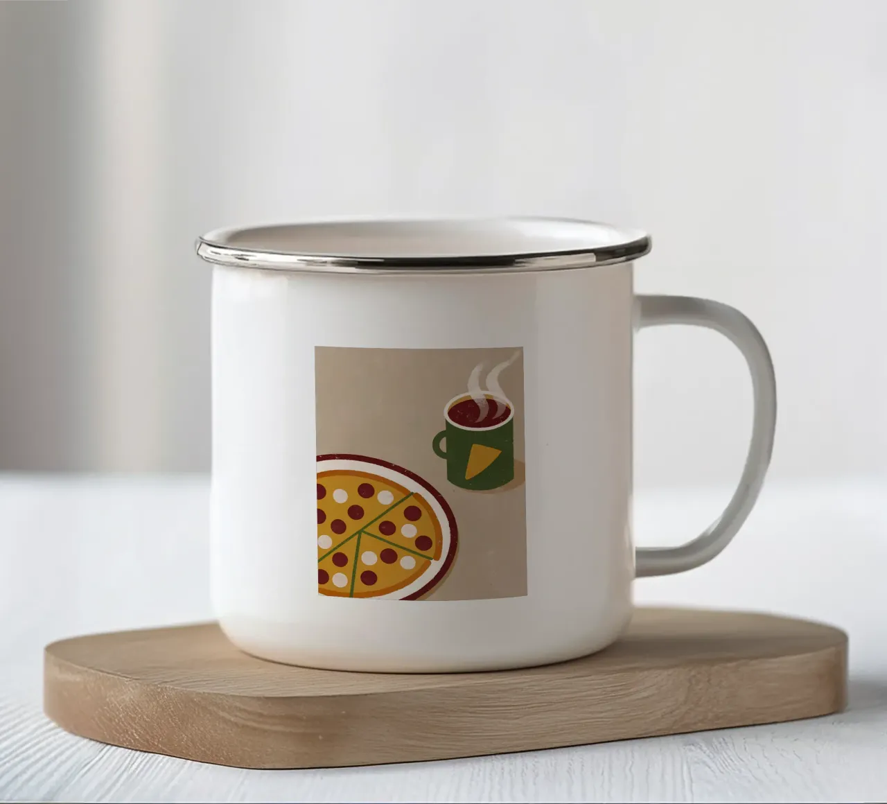 Pizza And Coffee Retro Pop tazza in smalto da THE LATEST SHOP