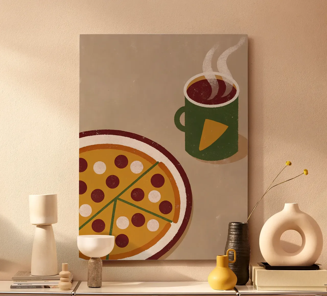 Pizza And Coffee Retro Pop alluminio dibond da THE LATEST SHOP
