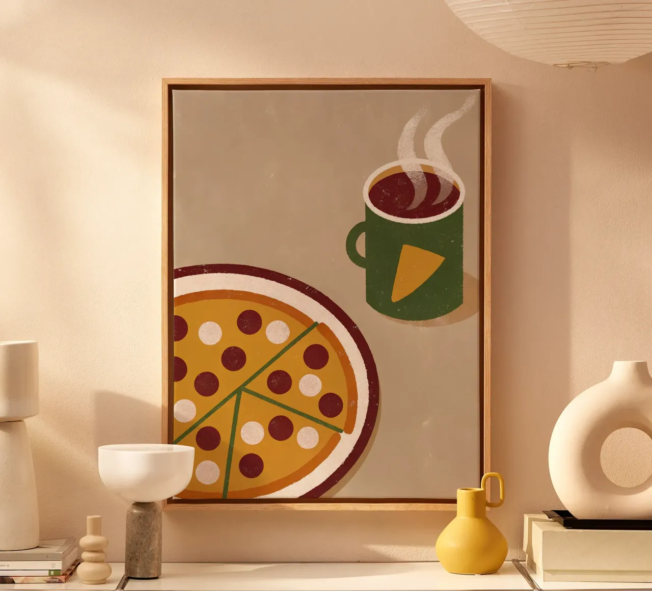 Pizza And Coffee Retro Pop tela con Cornice a cassetta da THE LATEST SHOP