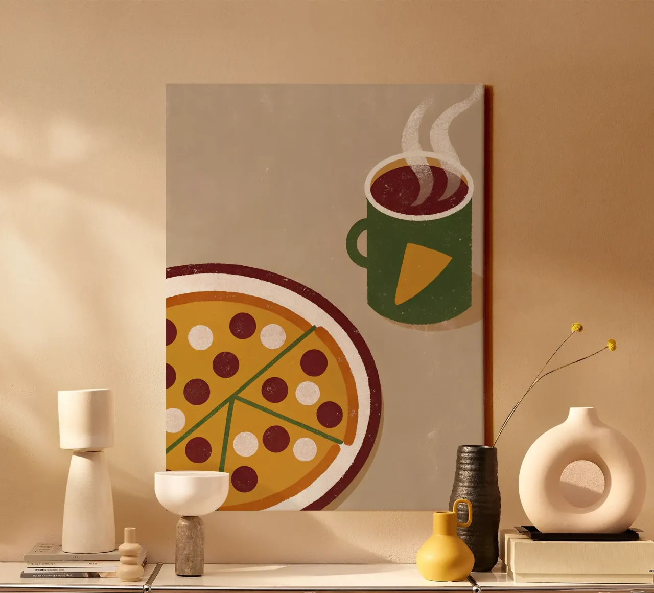 Pizza And Coffee Retro Pop tela con Cornice a cassetta da THE LATEST SHOP