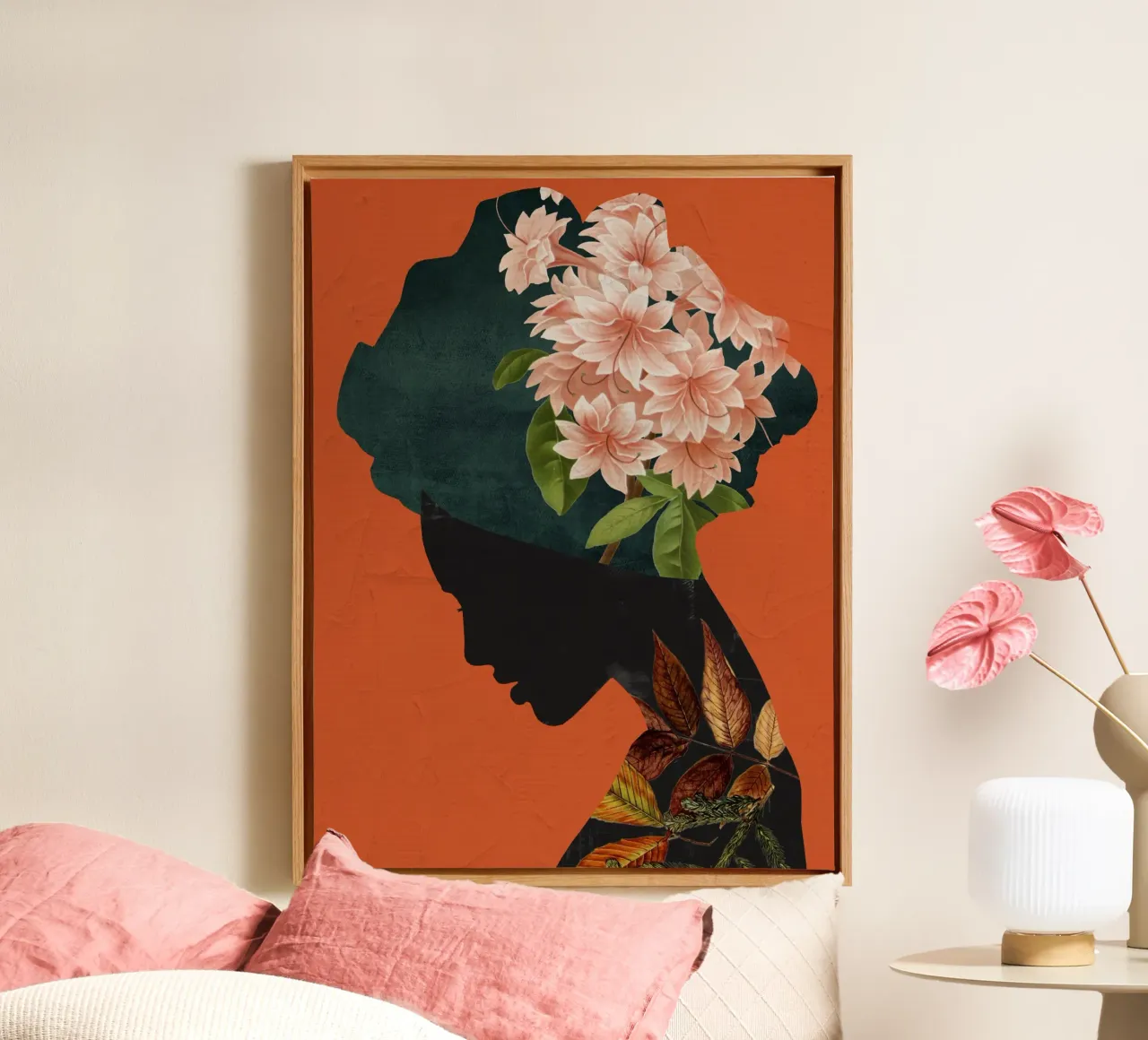Blumiges Porträt 18 Leinwand mit Schattenfugenrahmen von dada22