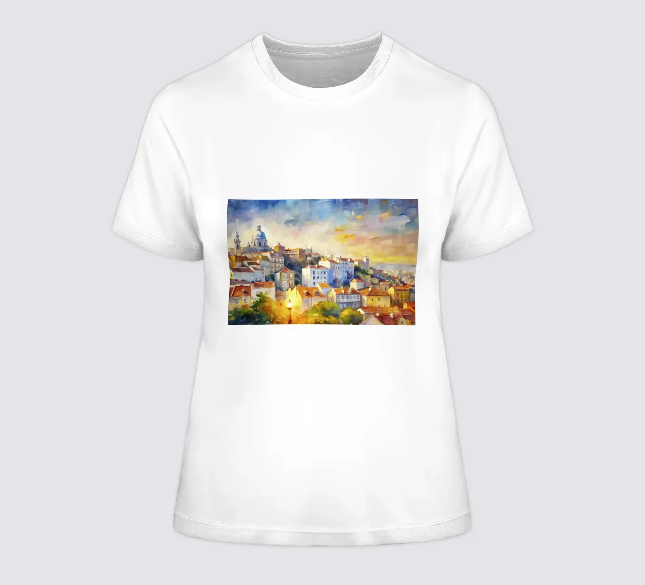 Watercolor of Lisbon women's fitted t-shirt by 🎨 Point and Art