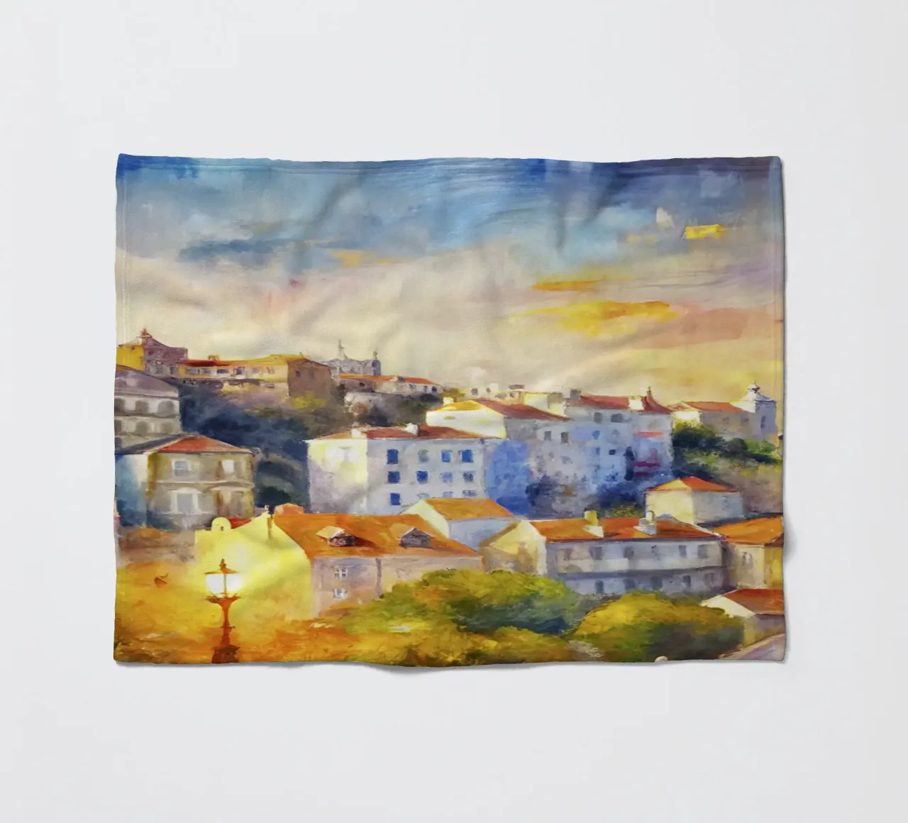 Watercolor of Lisbon fleece blanket by 🎨 Point and Art