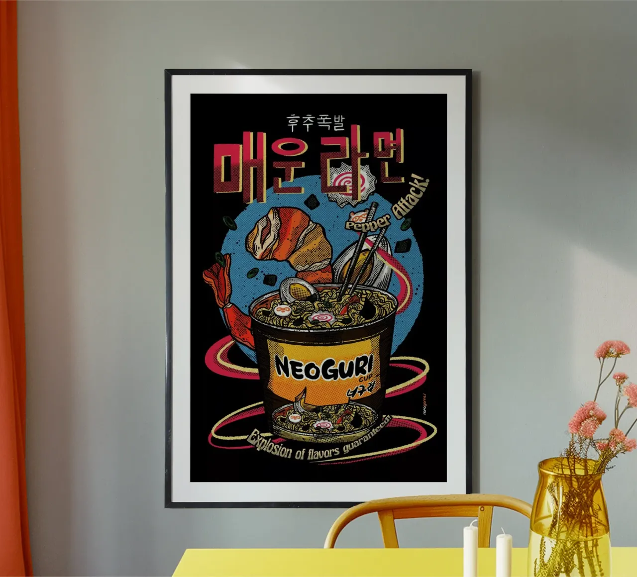 Spicy Noodles poster con telaio in legno da Rafa Gomes