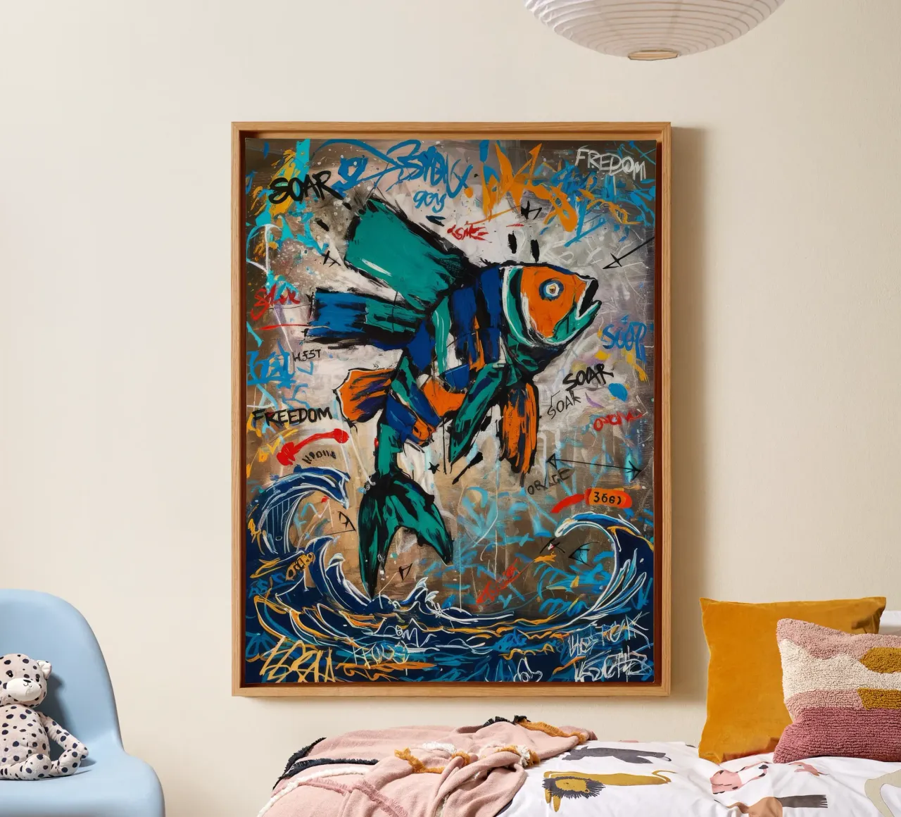 Soar Freedom Fish lienzo con Marco flotante de Muse Fragments