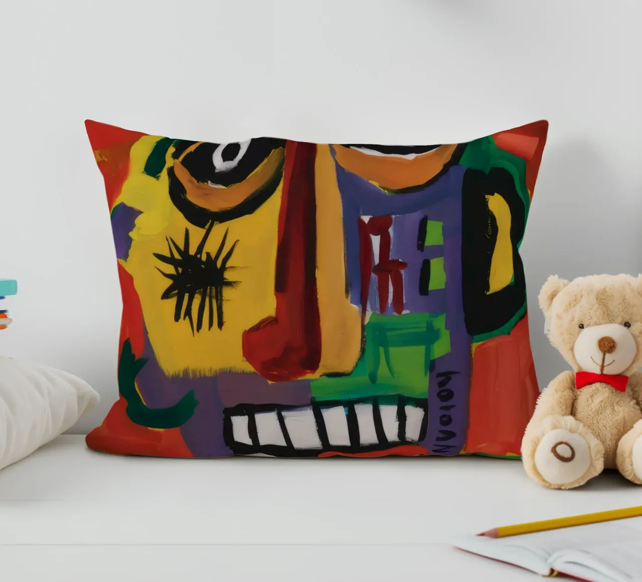 Abstract Mask Faces decorative cushion by Muse Fragments