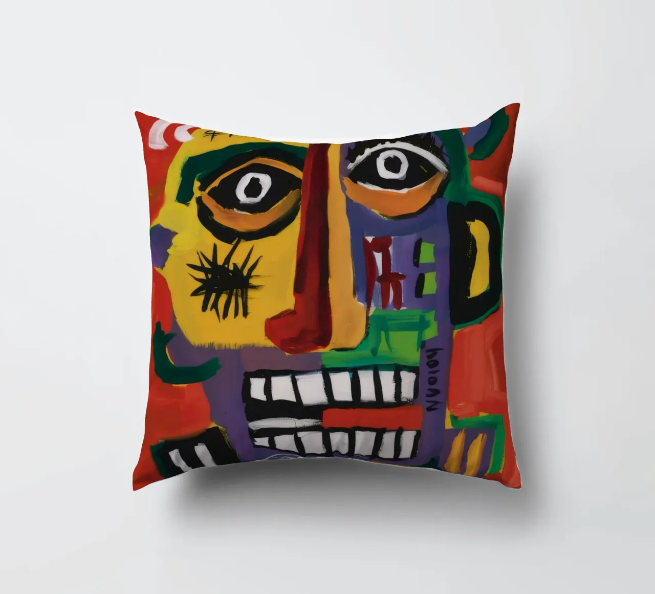 Abstract Mask Faces decorative cushion by Muse Fragments