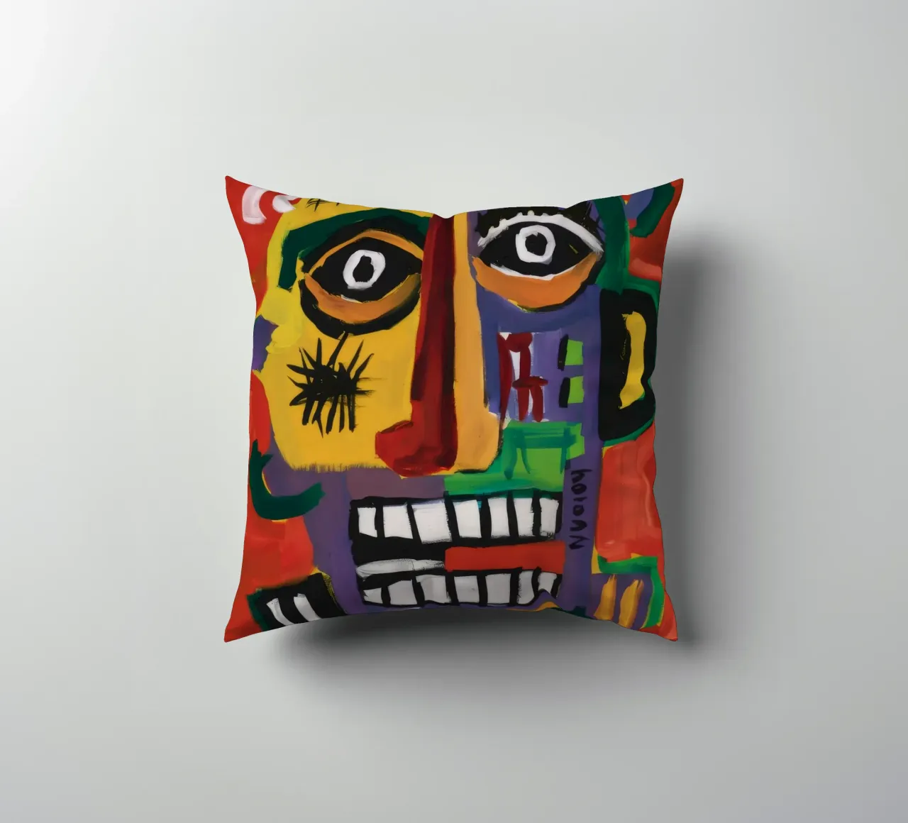 Abstract Mask Faces decorative cushion by Muse Fragments