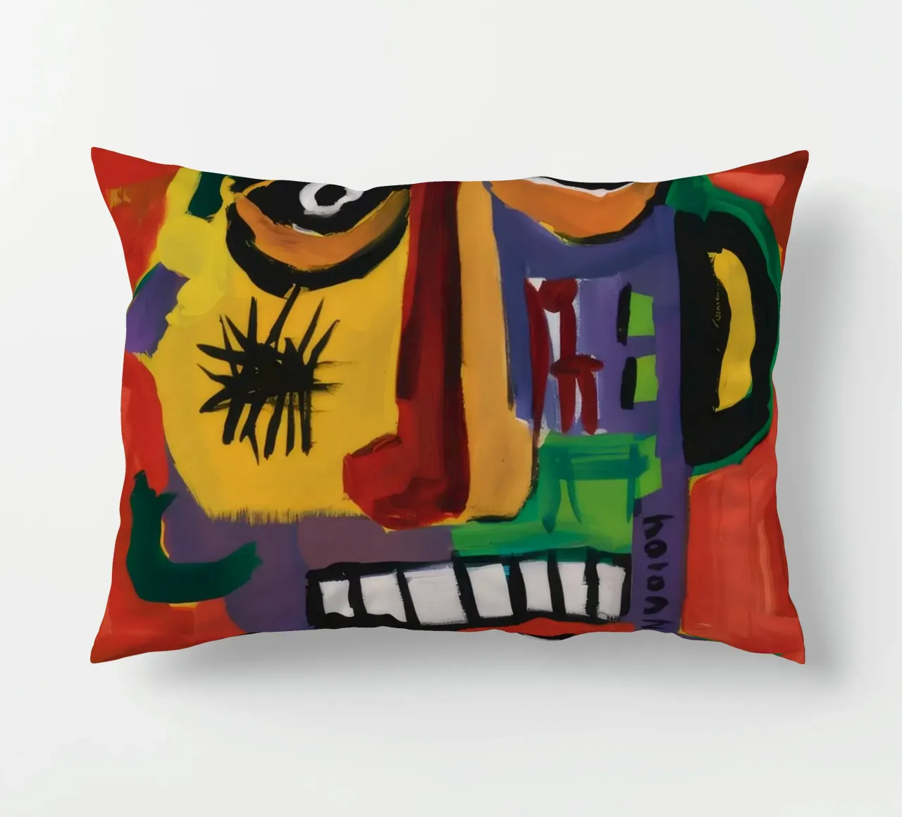 Abstract Mask Faces decorative cushion by Muse Fragments