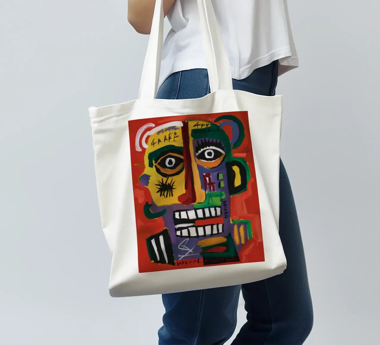 Abstract Mask Faces tote bag by Muse Fragments