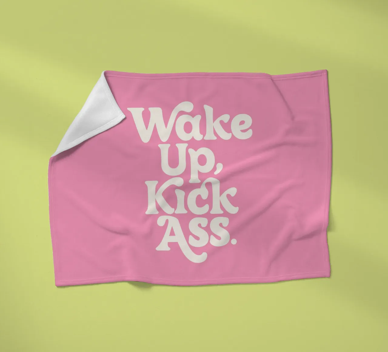 Wake Up Kick Ass Motivational Typography Print in Pink White fleece blanket by THE MOTIVATED TYPE