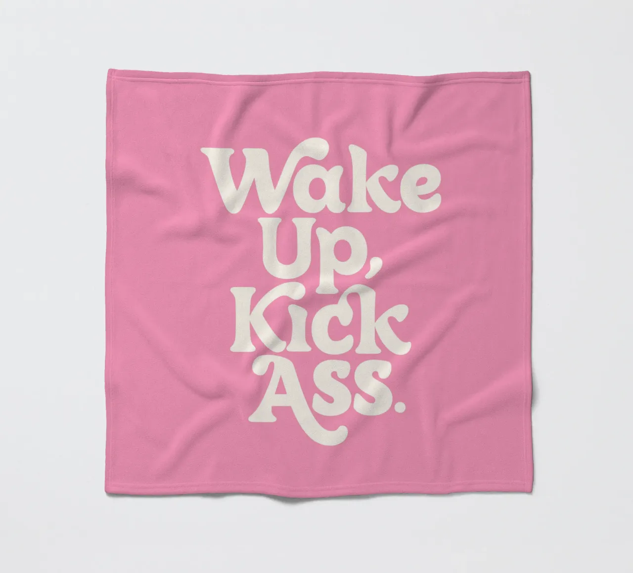 Wake Up Kick Ass Motivational Typography Print in Pink White fleece blanket by THE MOTIVATED TYPE